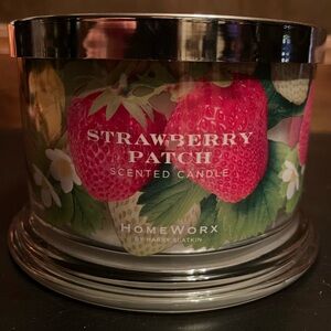 18oz Homeworx by Harry Slatkin Strawberry Patch glass candle 30-55 hr burn time